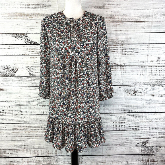 J. Crew Short Dress size Extra Small Blue Green Floral Above Knee Ruffle Boho - Picture 1 of 12